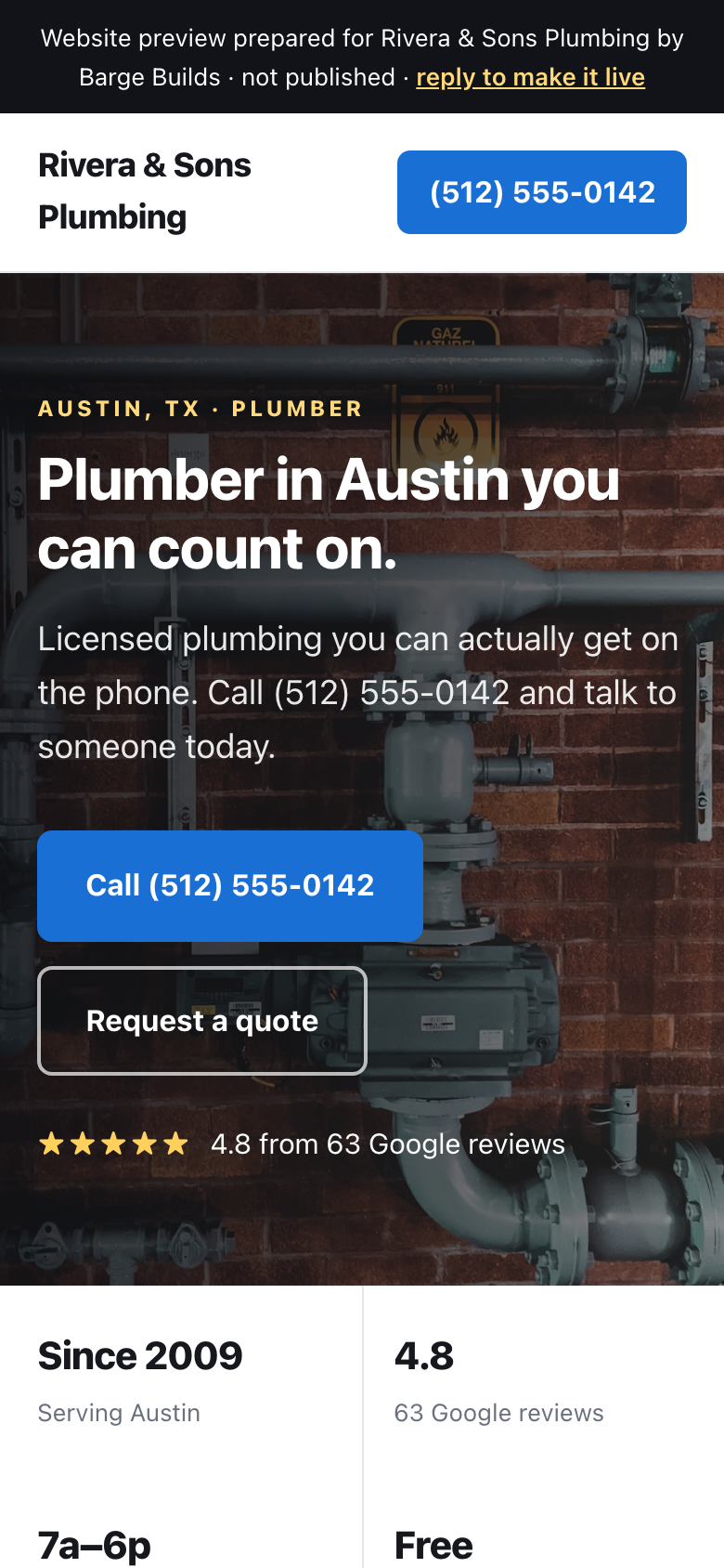The same website shown on a phone
